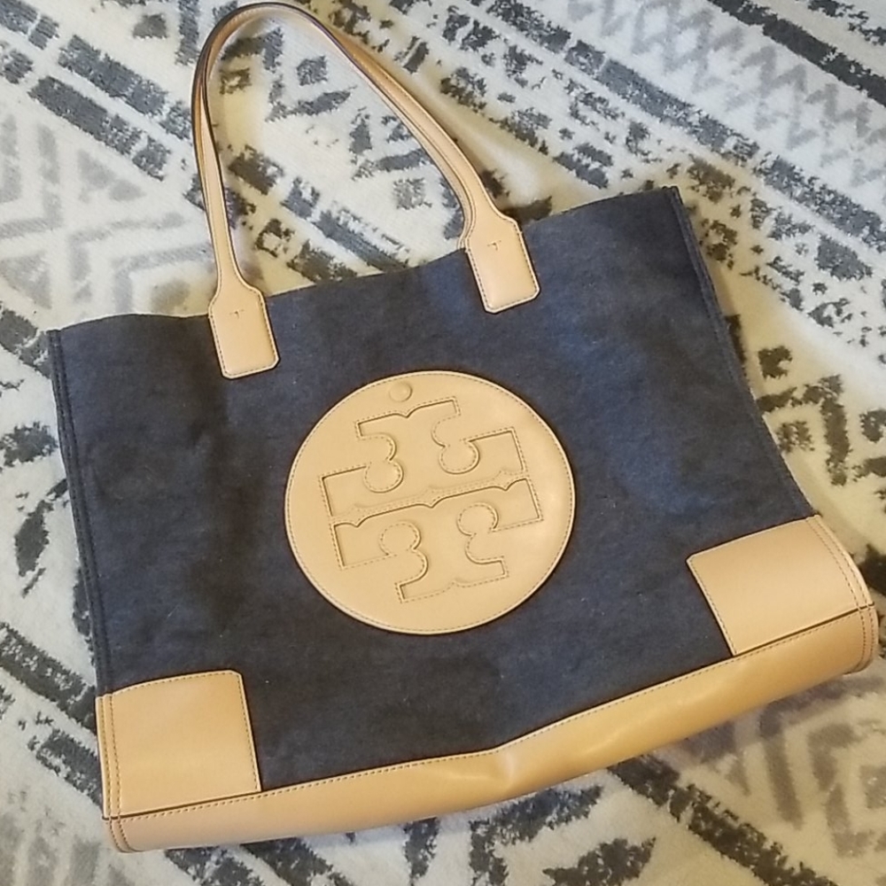 Euc Tory Burch ella tote bag leather and wool